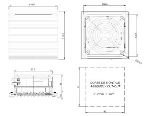 24V filter fan 60 m³/h 93x93/117x117mm