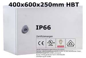 control cabinet 400x600x250 mm HWD VDE UL sheet steel single door IP66 - Kopie