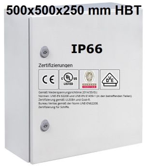 Schaltschrank 500x500x250 mm HBT Stahlblech 1-türig IP66 mit Montageplatte und Erdungsband