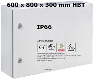 Enlosure 600x800x300 mm HBT sheet steel 1-door IP66 with Steel-MP and earth strap