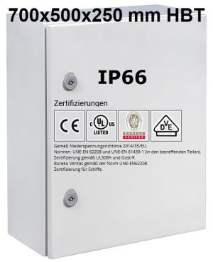 IP66 enclosure 700x500x250 mm HBT VDE UL certified sheet steel