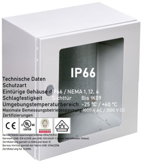 control cabinet 400x300x200 mm HBT IP66 with glazed door, mounting plate and grounding strap