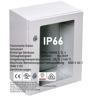 Schaltschrank 600x400x150 mm HBT mit Sichttür Stahlblech 1-türig IP66