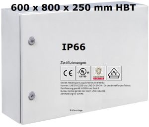 Wall Mounting Enlosure 600x800x250 mm HBT sheet steel 1-door IP66 with MP and earth strap