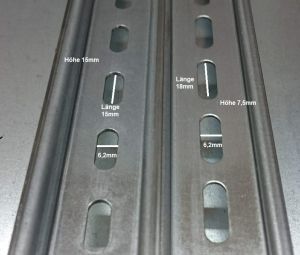1m Tragschiene flach 35x7,5 mm BxH verzinkt gelocht - 18x6,2mm