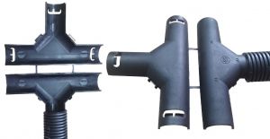 T-Verteiler Verteiler schwarz klappbar für Wellrohr NW17 - 17 - 17 Innengreifend