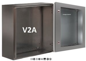 Stainless steel control cabinet 400x300x210 mm HBT IP66 V2A housing AISI 304L 1 door - with EXTRA viewing door