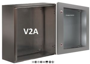Edelstahl Schaltschrank 400x300x210 mm HBT IP66 V2A Gehäuse AISI 304L 1-türig - mit EXTRA Sichttür