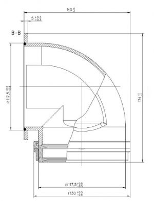 Flanschanschluss Bogen Winkel 90° IP54 für Wellrohr NW95