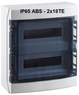 IP65 ABS AP Feuchtraum Verteiler 2-reihig 2x 18TE mit Tragschiene mit N/PE-Klemme