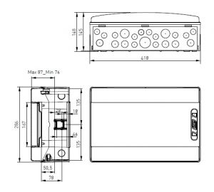 CDN18PT IP65 AP wet room distributor 1-row 18TE with mounting rail (WHD) 286x418x148mm