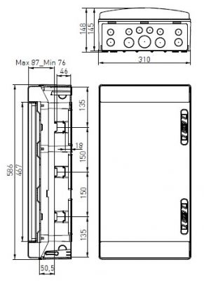 IP65 ABS 36TE Aufputz Feuchtraumverteiler CDN36PT3F 3-reihig 3x 12TE plombierbar