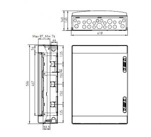 surface-mounted wet room distributor 3-row 54TE  3x 18TE IP65 ABS sealable