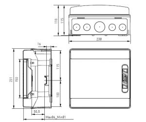 CDN8PT/RR IP65 AP wet room distributor 1-row 8TE with mounting rail with N/PE terminal (BHT) 238x231x118mm