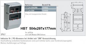 1724GM/RR Wandverteiler 26TE Leer IP67 ( 2x 13TE ) mit Tragsschiene und N/PE-Klemme