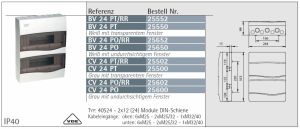 IP40 AP Verteilergehäuse weiß 2-reihig 2x12TE 24TE mit Tragschiene + N/PE-Klemme