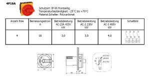 Main switch 16A 4-pole installation IP65