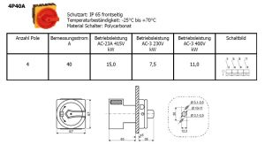40A Einbau-Hauptschalter 4-polig IP65