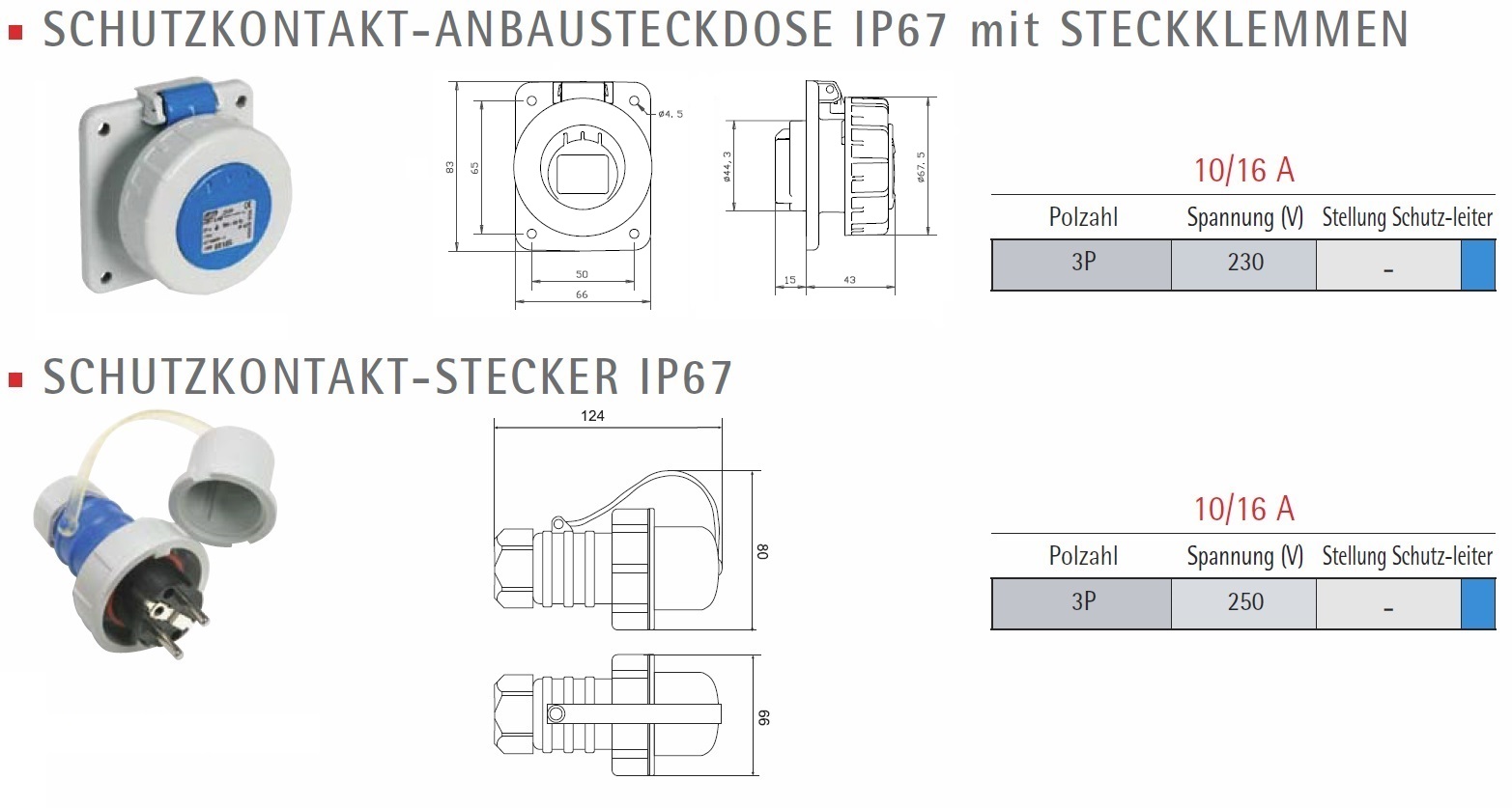 Kaufe PDTO Neue 16A 3 Pin Steckdose Wandmontage 240V Wasserdicht IP44 16A  Caravan Camper Van