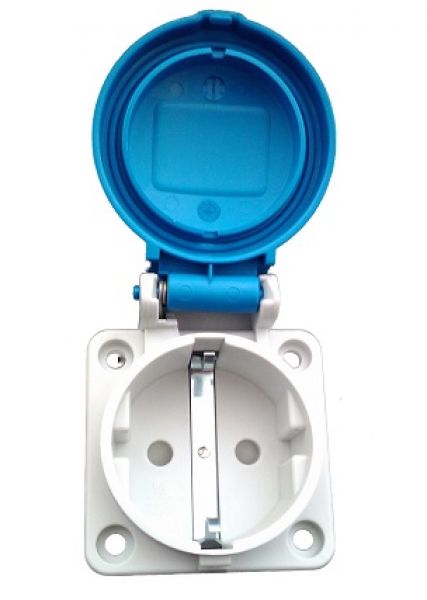 IP54 Schuko Anbausteckdose blau 10/16A 230V Steckklemmen