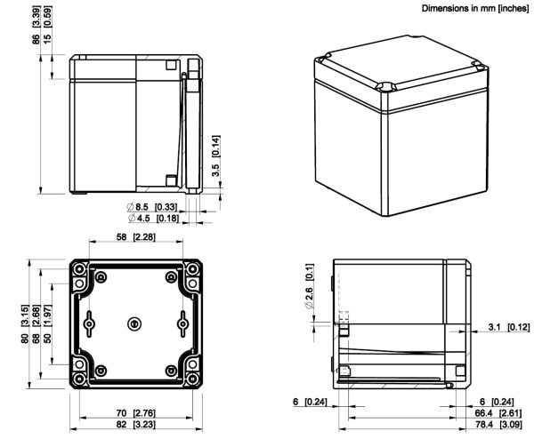 IP66 ABS Klemmkasten glatt OT klar  82x80x86mm