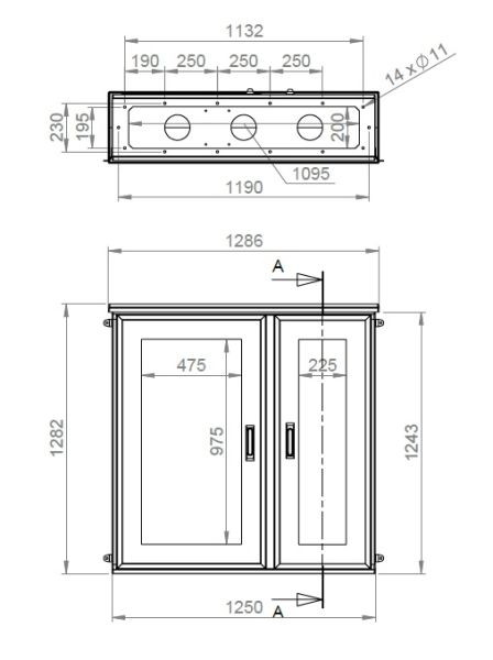 IP55 Kunststoff GFK Schaltschrank 1250x1250x300 mm HBT Standard 2-türig mit Regendach
