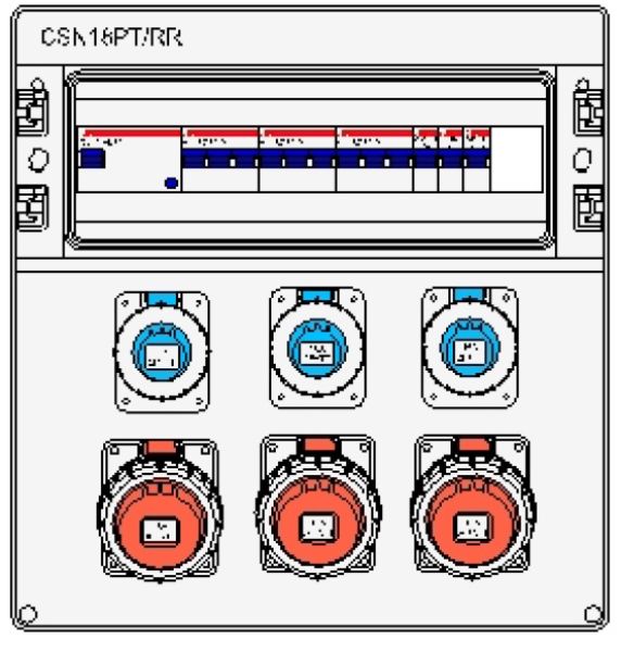 Wandverteiler IP65 6TE mit 3x230V und 3x16A 5p 400V Steckdosen IP67 anschlussfertig verdrahtet mit Sicherung und FI40mA