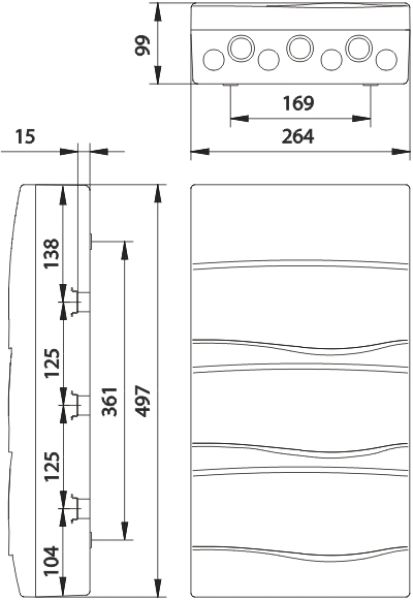 IP40 AP Verteilergehäuse 3x12TE mit transparenter Klappe, Hutschien + N/PE-Klemme