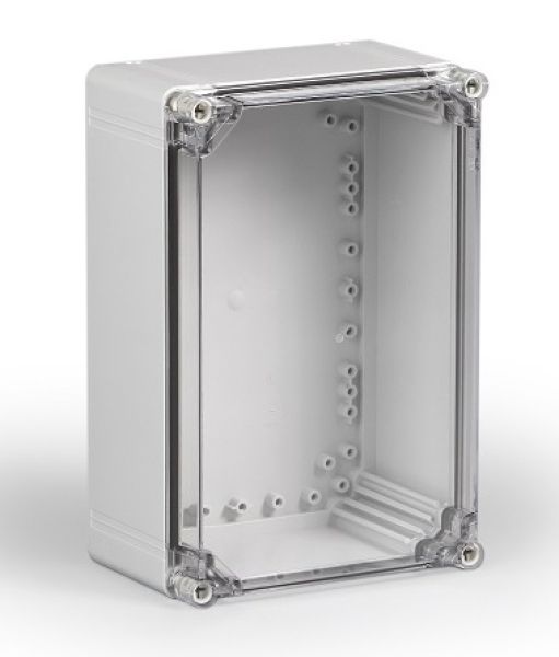 polycarbonate housing 300x200x132mm IP66 with smooth base and transparent cover
