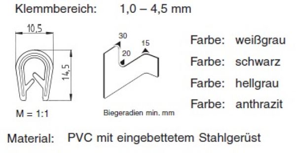 Kantenschutzprofil hellgrau KB1-4,5mm stahlverstärkt