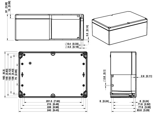 IP66 Polycarbonatgehäuse 240x160x91mm grau