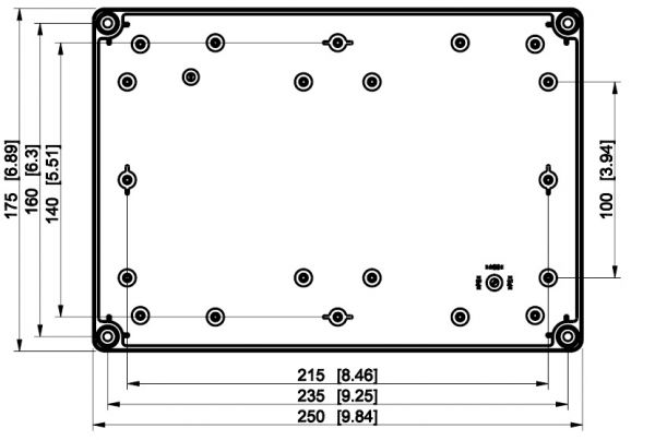 PolycarbonatGehäuse grau 250x175x100mm metrisch vorgeprägt