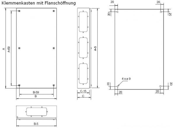 Stahlblechgehäuse Klemmenkasten mit Flansch HBT 300x500x135mm RAL7035