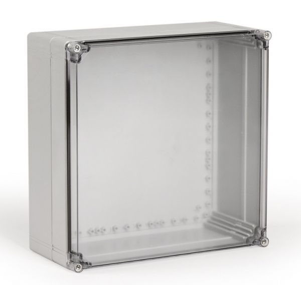 Polycarbonatgehäuse 400x400x185mm Kunststoff glatt IP66 transparenter Deckel