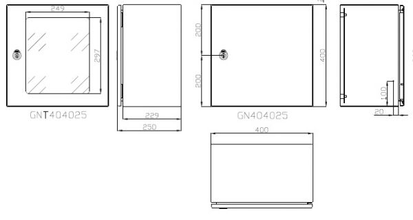 metal control cabinet 400x400x250 mm HBT IP66 single door