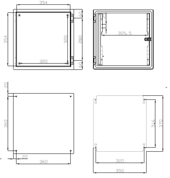 metal control cabinet 400x400x250 mm HBT IP66 single door