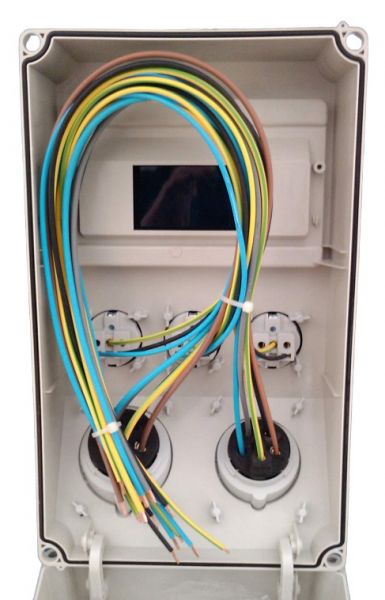Wall distributor 41243 with 3x230V + 1x32A + 1x16A sockets pre-wired
