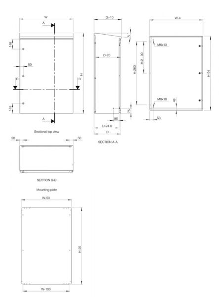 ELDON AFS10083 V2A stainless steel control cabinet 1000x800x300mm HWD with sloping roof
