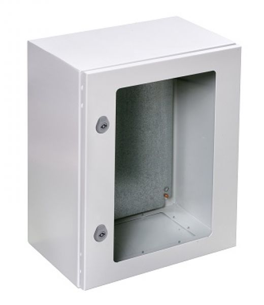 Schaltschrank  600x400x250 mm HBT IP66 mit Sichttür verzinkter Metall-Montageplatte und Erdungsband