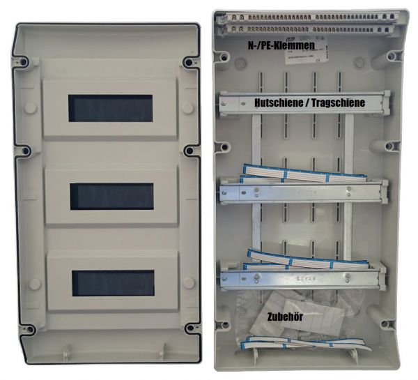 IP65 AP Outdoor-Verteiler mit transp. Klappe uv-stabilisiert - 3x12TE IP65 AP Outdoor-Verteiler mit transp. Klappe uv-stabilisiert - 3x12TE