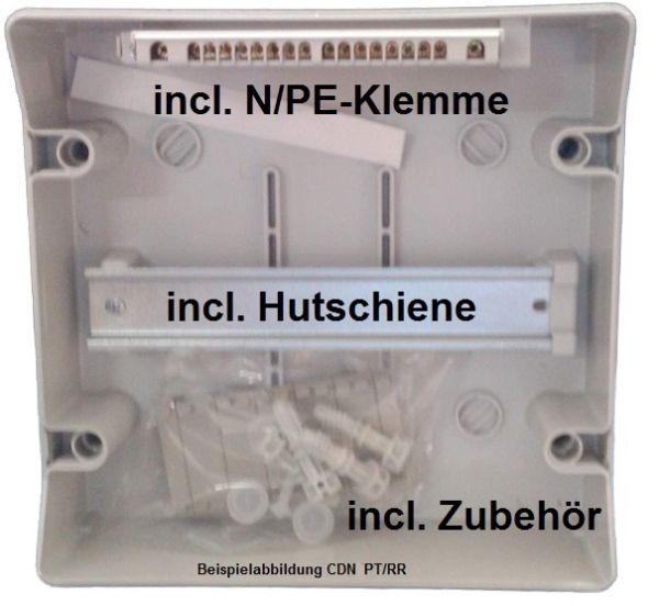 CDN6PT/RR IP65 AP Feuchtraum Verteiler 1-reihig 6TE mit Tragschiene mit N/PE-Klemme