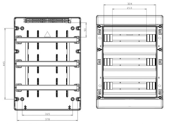 IP65 AP Outdoor-Verteiler mit transp. Klappe uv-stabilisiert - 3x18TE IP65 AP Outdoor-Verteiler mit transp. Klappe uv-stabilisiert - 3x18TE