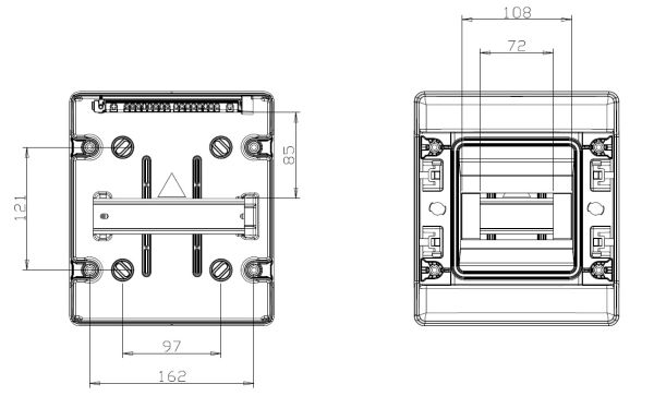 IP65 AP outdoor distributor 6TE 1-row with transp. Flap UV stabilized - with support rail and connection terminal