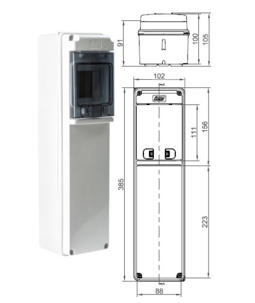 IP65 sockets - wall distributor 1x 4TE with transp. Flap and N-PE terminal - Kopie