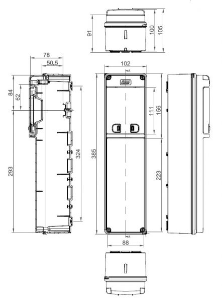 IP65 wall distributor 1x4TE with mounting rail and transparent. flap