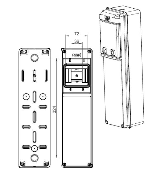 IP65 wall distributor 1x4TE with mounting rail and transparent. flap