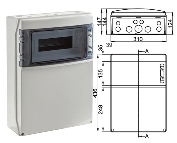 IP65 socket wall distributor, single row, 12 modules/TE