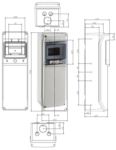 44629-AV wall distributor 2x 230V 3-pin IP65 single row 6TE/module with 2 camping sockets