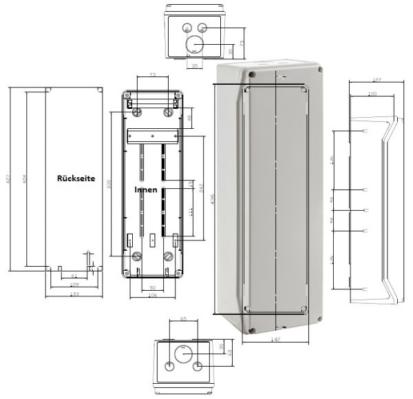 IDE CSNPLUS IP65 Steckdosen-Gehäuse 436x142x124mm geschlossen incl. N/PE-Klemmen