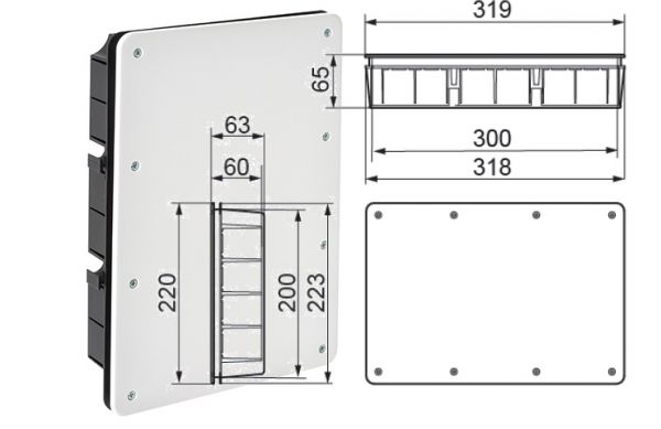 Unterputz Abzweigkasten 200x300x60 mm Deckel mit Schrauben